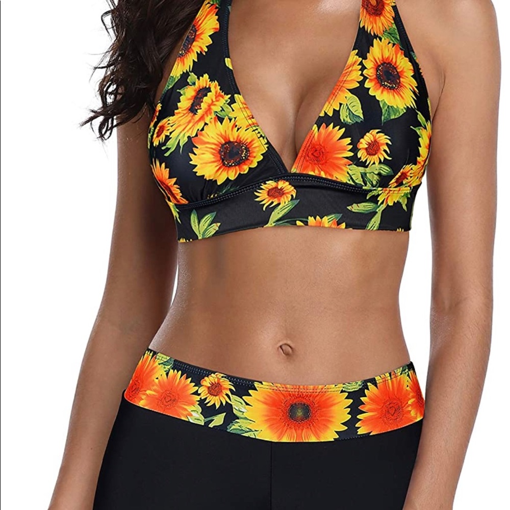 Sunflower Two Piece Swimsuits Halter